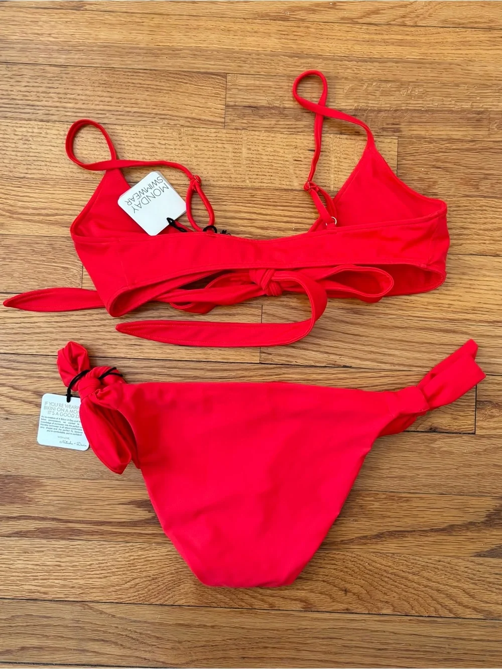 Monday Swimwear NWT Two Piece Bikini Set Chili Pepper Tie Front Top Red